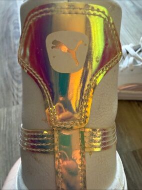 Puma White Sneakers with Iridescent Gold Heel Detail